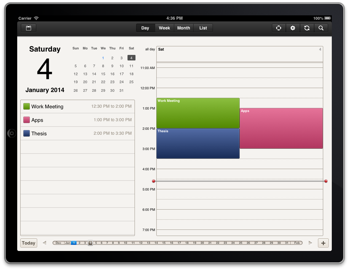 The interface is fairly standard, with a mode selector at the top and a day picker at the bottom.